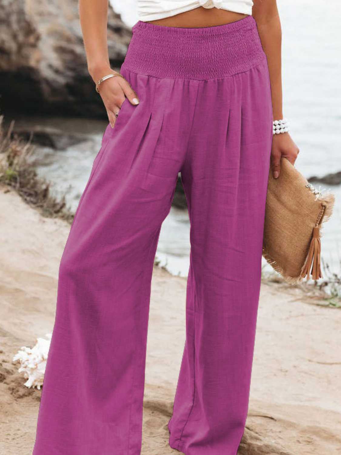 Smocked Waist Wide Leg Pants